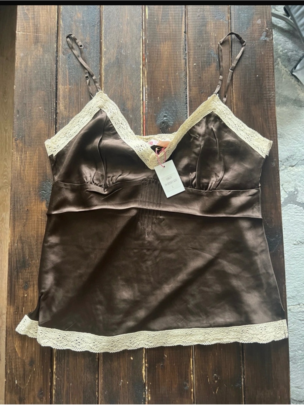 GOLD HAWK 100% silk camisole Sz L color Hershey kiss